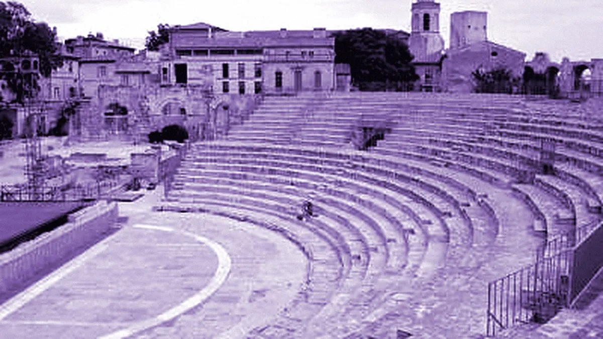Arles, France — panoramic view of Ancient Theater of Arles