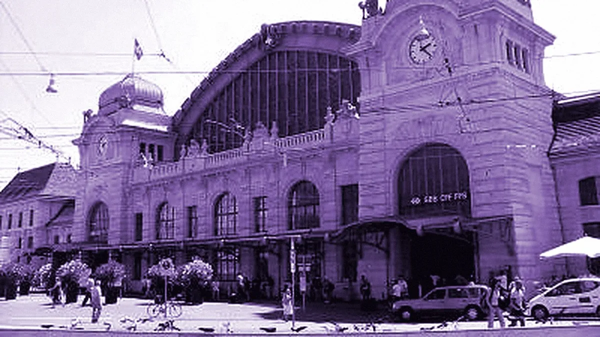 Basel, Switzerland — panoramic view of Basel Central Railway Station