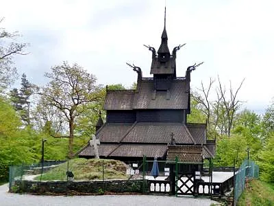 Fantoft Stavkirke (Fantoft Stave Church), a church in Bergen, Norway