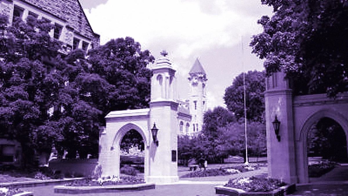 Bloomington, United States — panoramic view of Sample Gates of Indiana University Bloomington