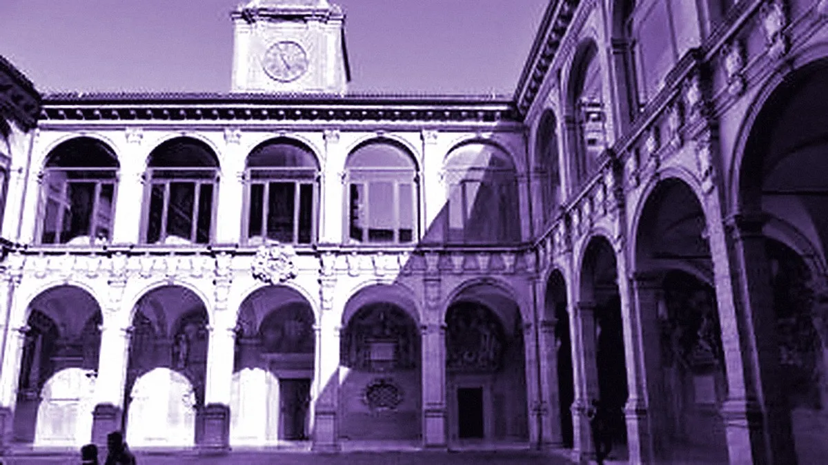 Bologna, Italy — panoramic view of Archiginnasio Palace