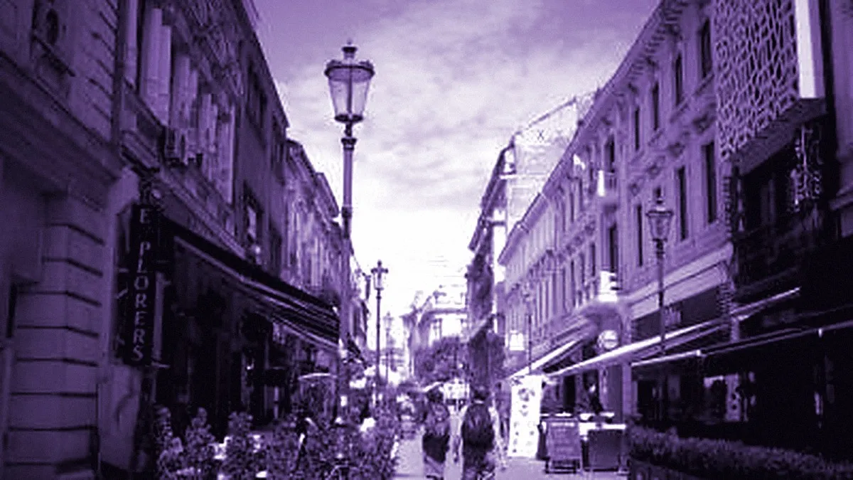 Bucharest, Romania — panoramic view of Lipscani Street