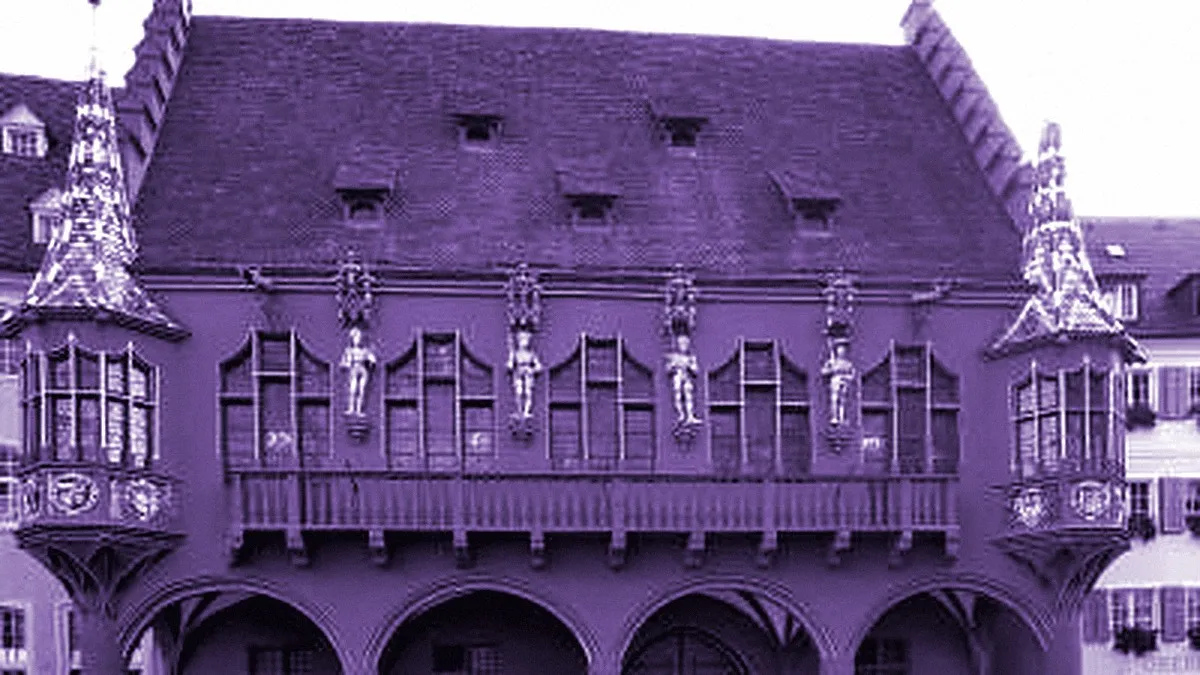 Freiburg, Germany — panoramic view of Historical Merchants' Hall