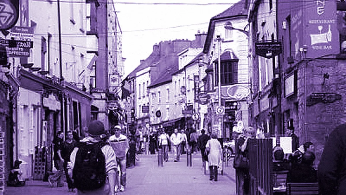 Galway, Ireland — panoramic view of Quay Street