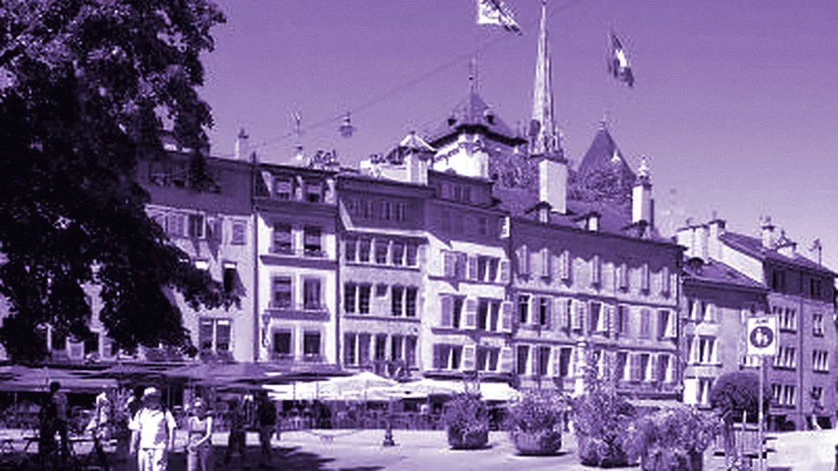 Geneva, Switzerland — panoramic view of Bourg-de-Four Square