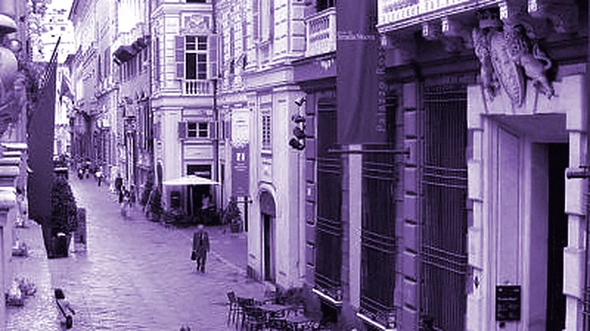 Genoa, Italy — panoramic view of Giuseppe Garibaldi Street