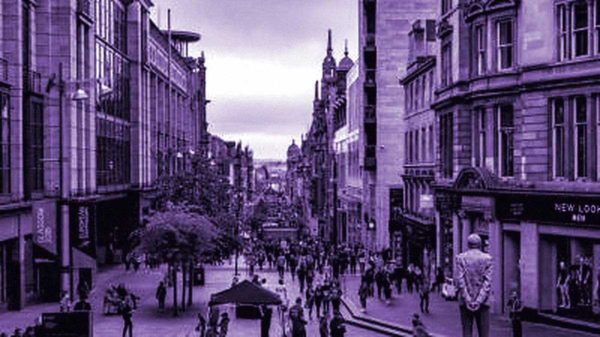 Glasgow, United Kingdom — panoramic view of Buchanan Street