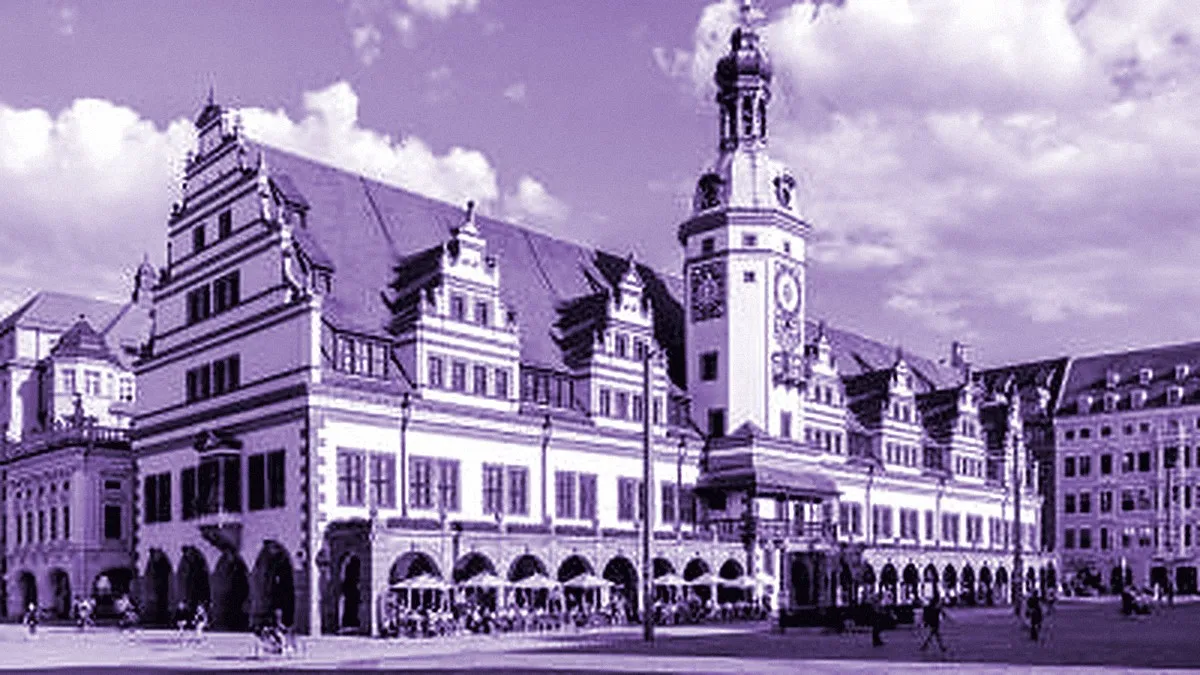 Leipzig, Germany — panoramic view of the Market Square and Old Town Hall