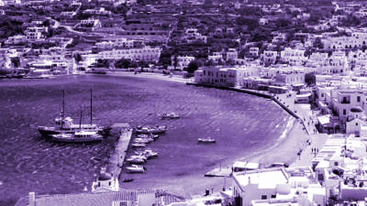 Mykonos, Greece — panoramic view of the Old Port