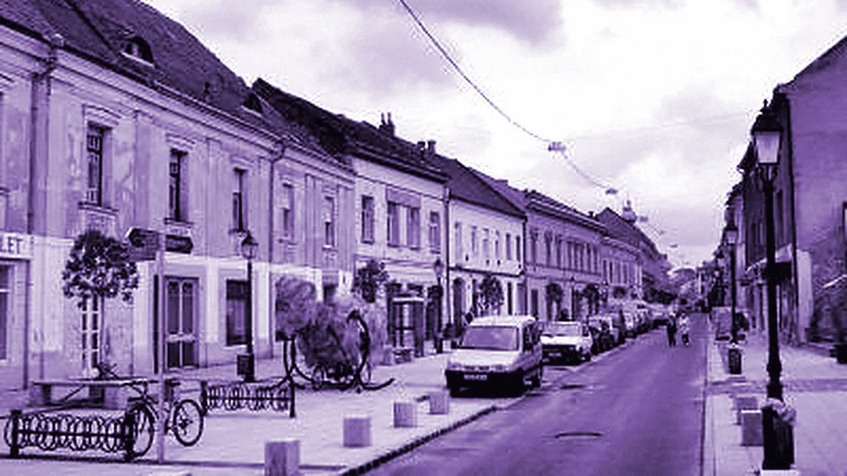 Pécs, Hungary — panoramic view of King Street