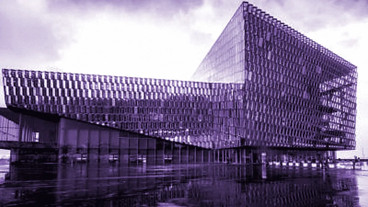 Reykjavík, Iceland — panoramic view of Harpa Concert Hall and Conference Centre