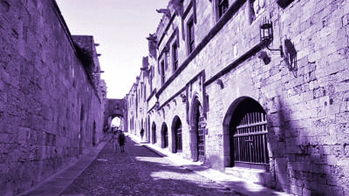 Rhodes, Greece — panoramic view of Street of the Knights