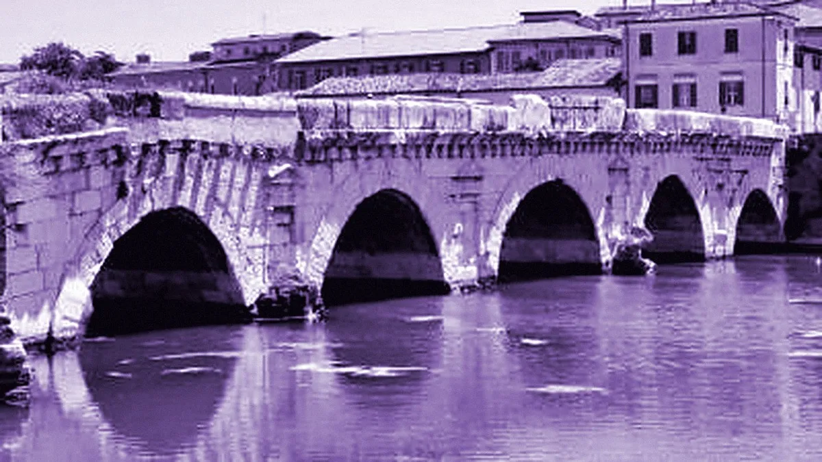 Rimini, Italy — panoramic view of Tiberius Bridge