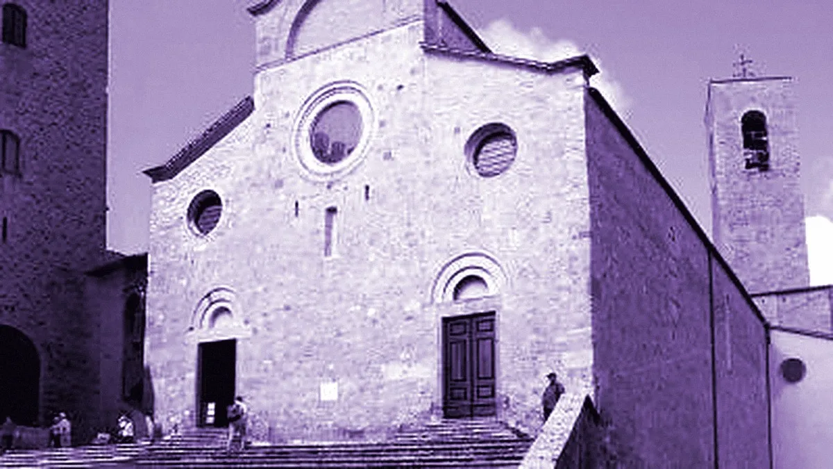 San Gimignano, Italy — panoramic view of Collegiata di Santa Maria Assunta