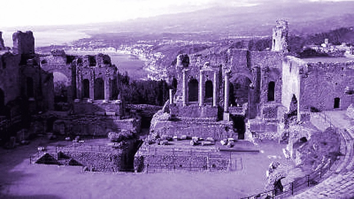 Taormina, Italy — panoramic view of Ancient Theatre of Taormina