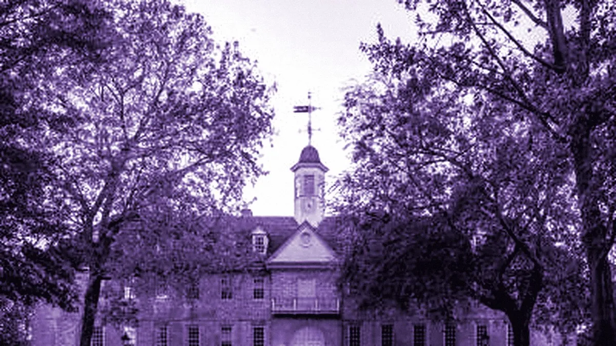Williamsburg, United States — panoramic view of Wren Building at the College of William and Mary