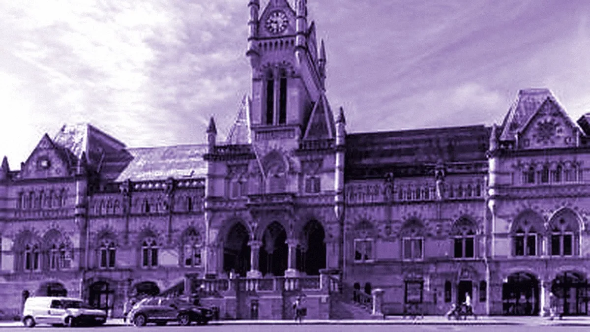 Winchester, United Kingdom — panoramic view of Winchester Guildhall