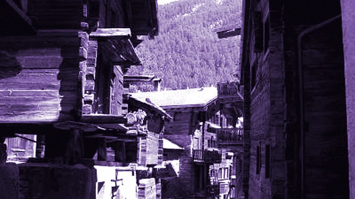 Zermatt, Switzerland — panoramic view of Hinterdorf Street